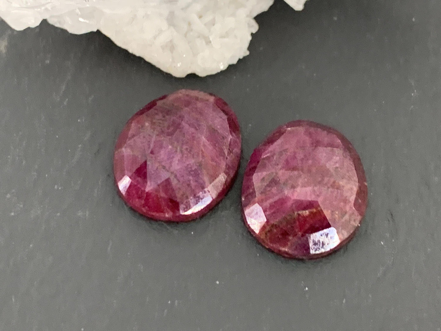 Faceted Ruby pair 10x12x3.5mm cabochon
