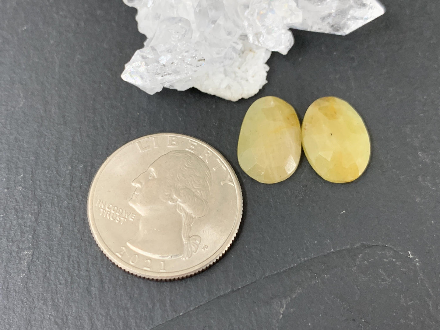 Faceted Yellow Sapphire pair 11x15x4mm cabochon
