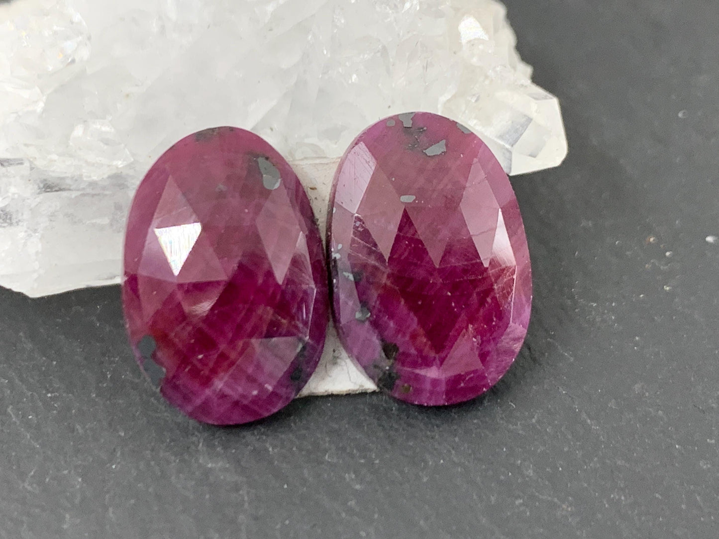 Faceted Ruby pair 10x15x4mm cabochon