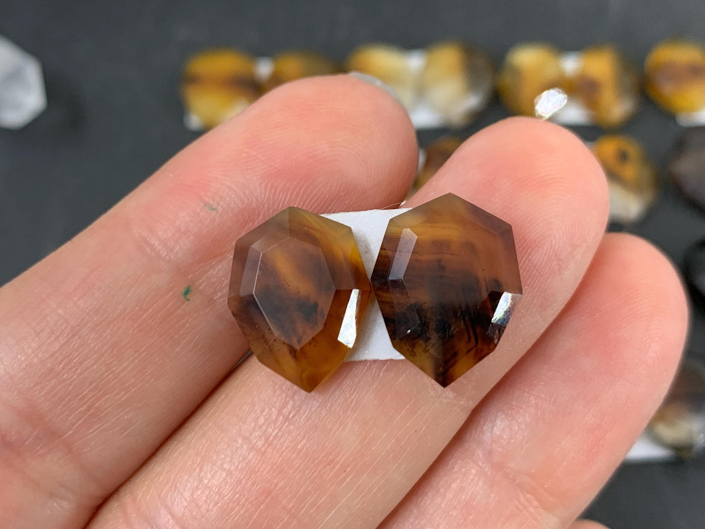 Faceted Montana Agate 14mm long cabochon - Buy by pair