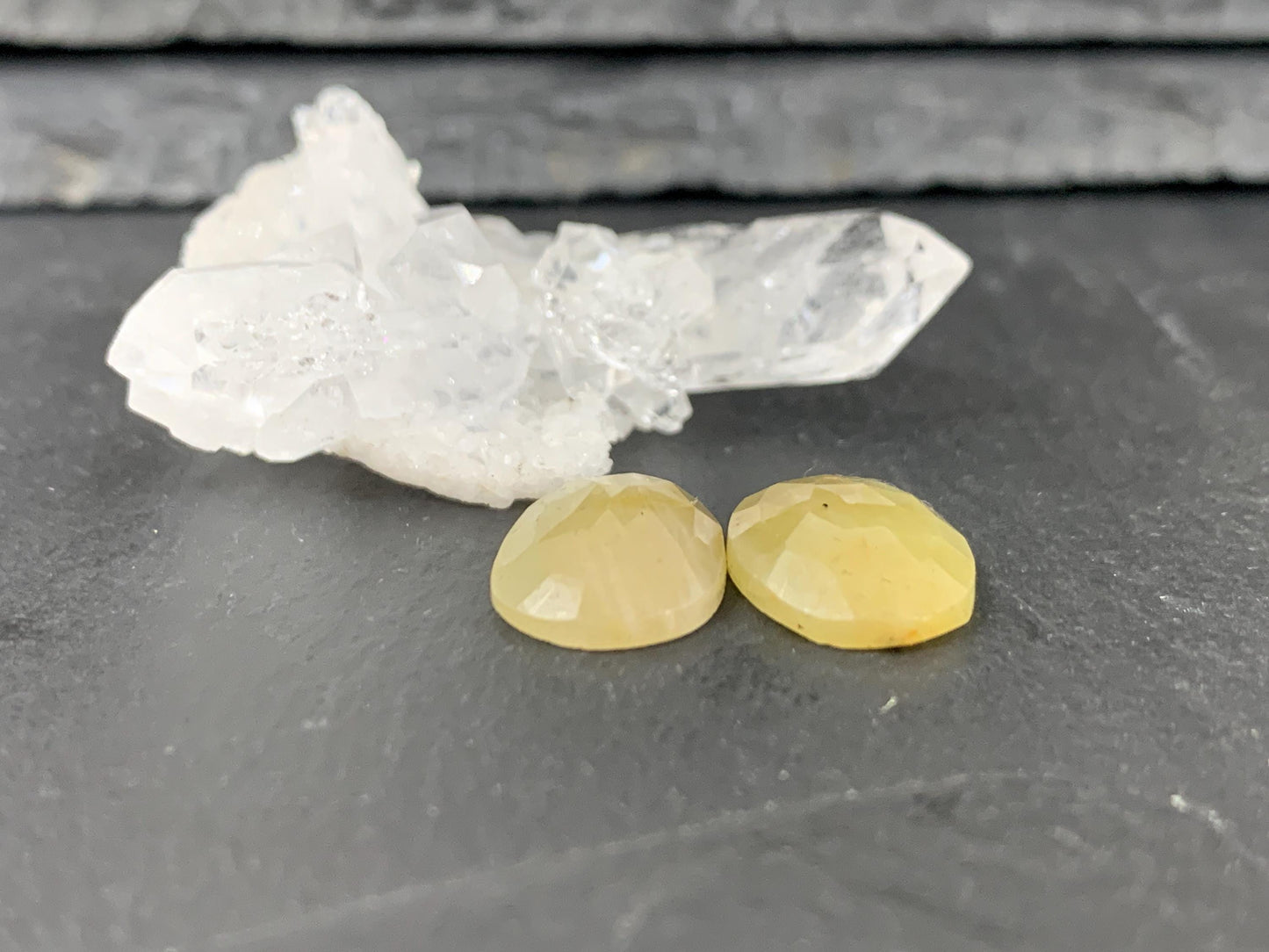 Faceted Yellow Sapphire pair 11x15x4mm cabochon
