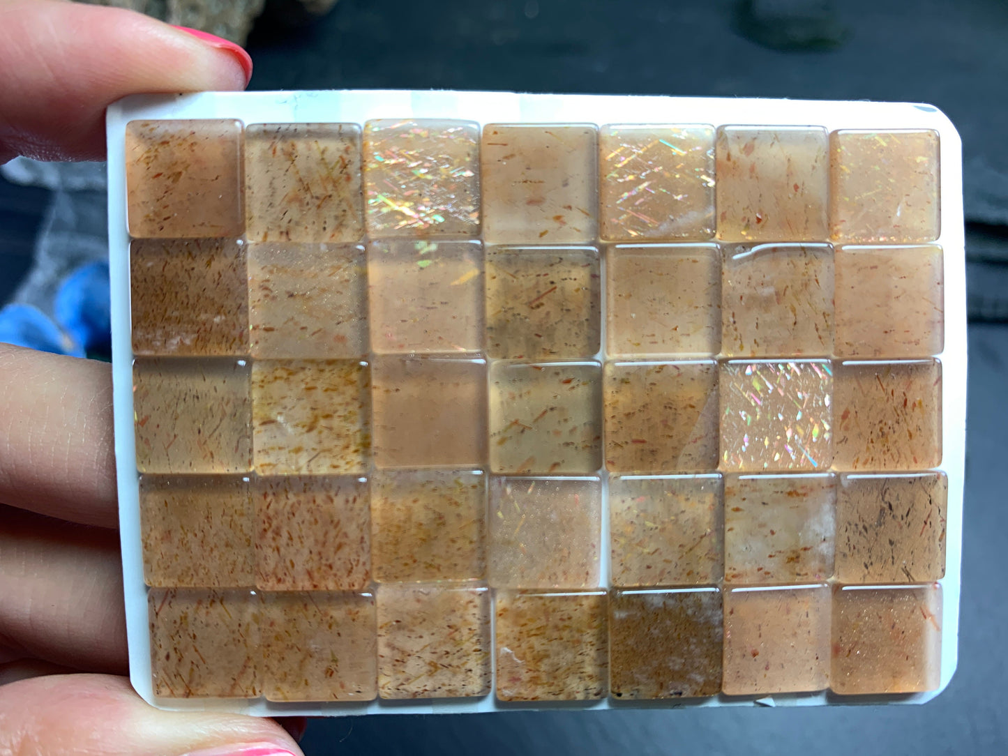 Flat Gold Sunstone square 10mm cabochon - calibrated cabochons