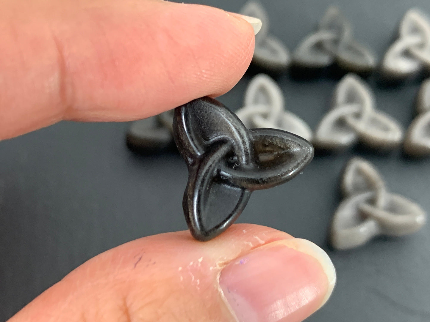 Silver Obsidian reuleaux triangle 15x17mm carving