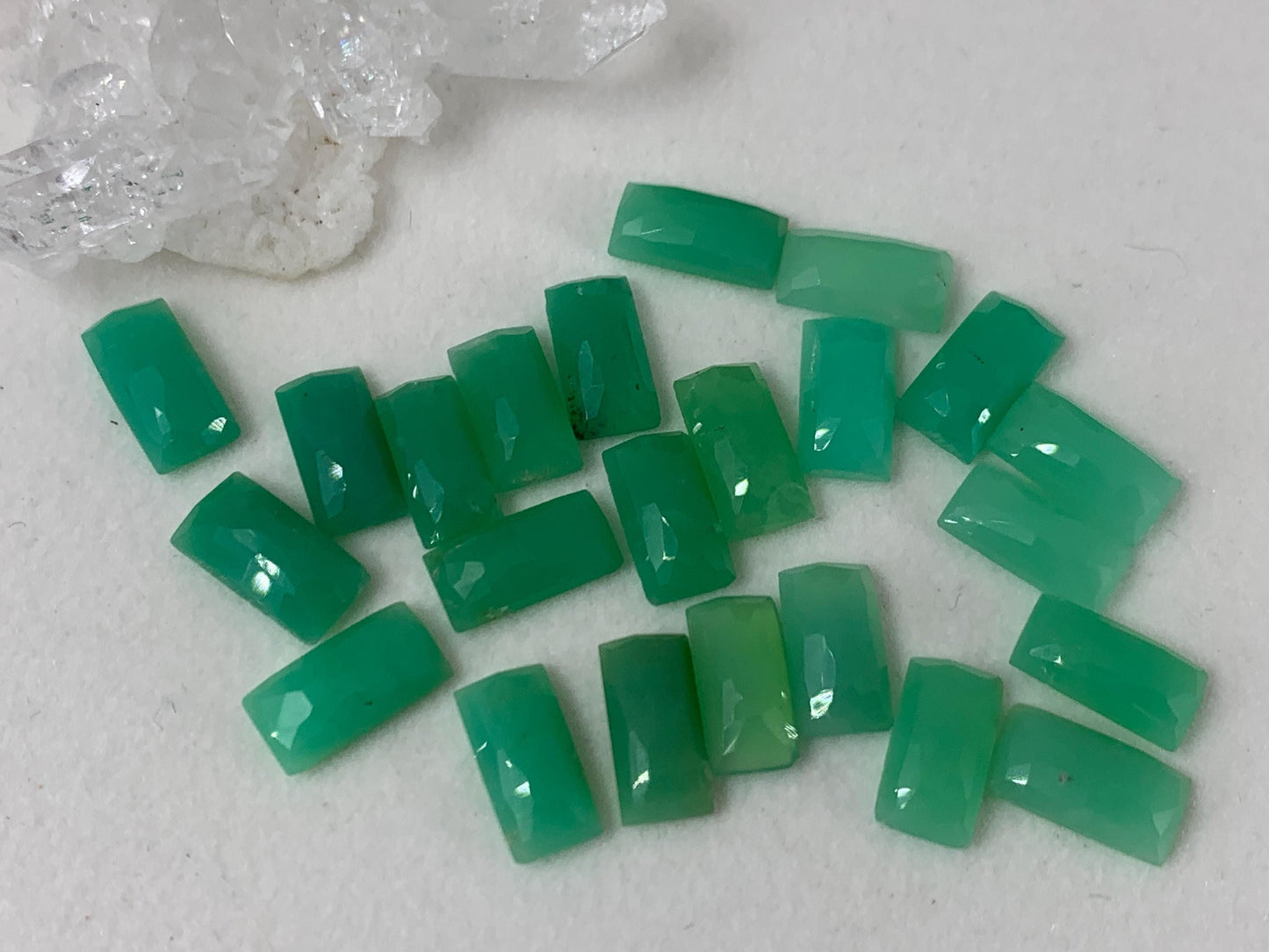 Faceted Chrysoprase rectangle 5x10mm cabochon