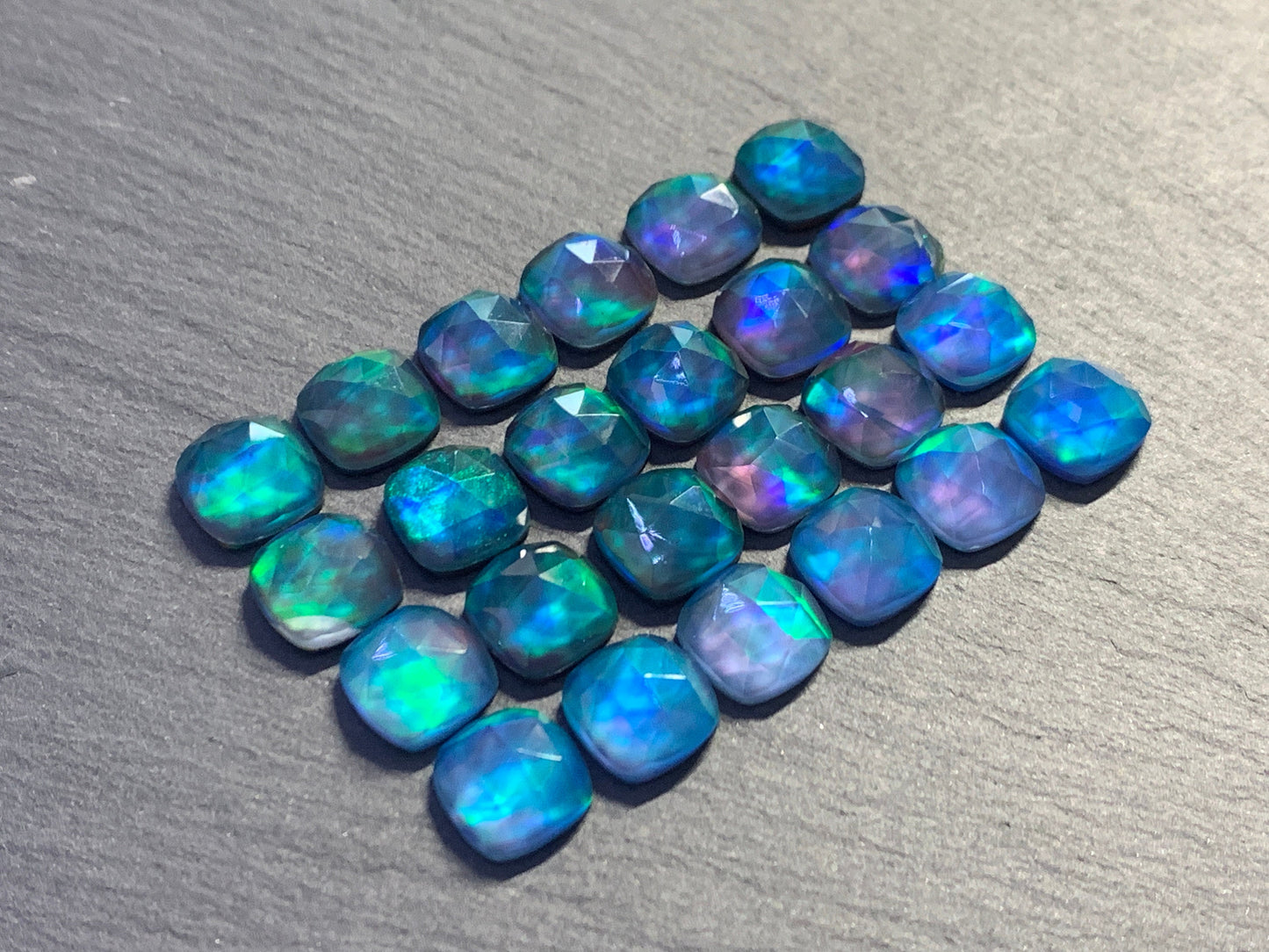 Faceted Aurora Opal square 10mm cabochon - Doublet cabochons