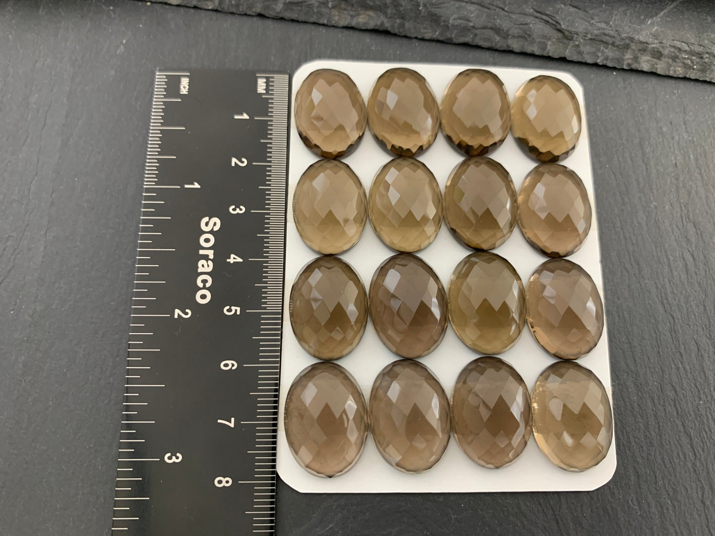 Faceted Smokey Quartz oval 15x20mm cabochon - Calibrated cabochons