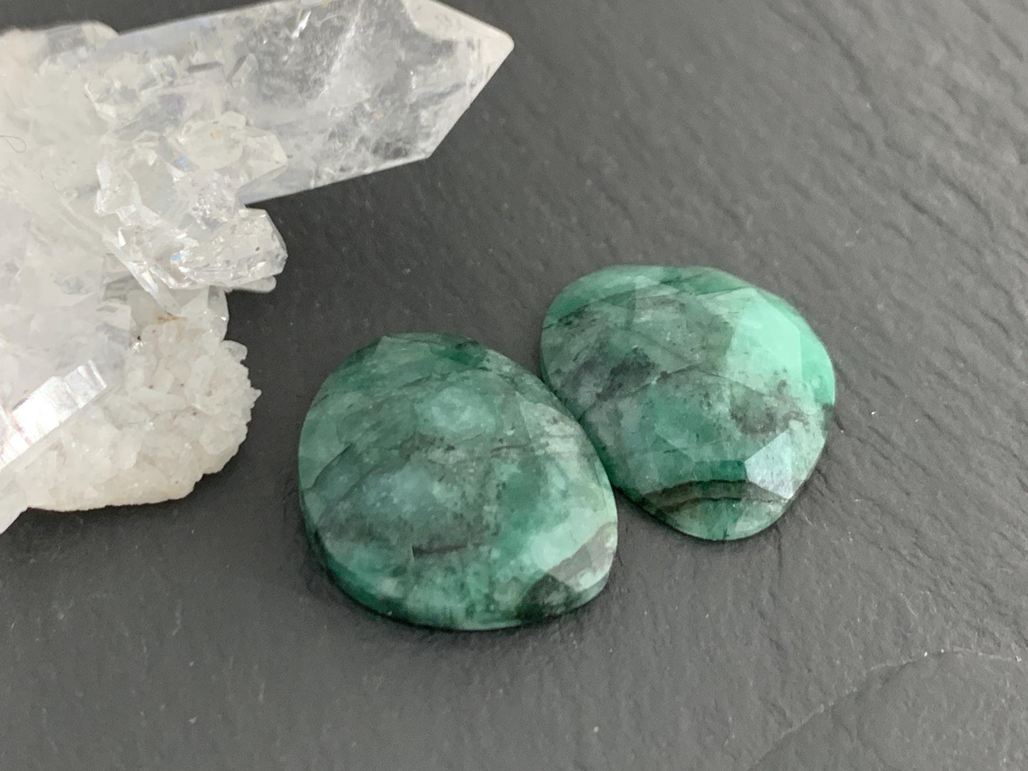 Faceted Emerald Pair 14x17x4mm cabochon