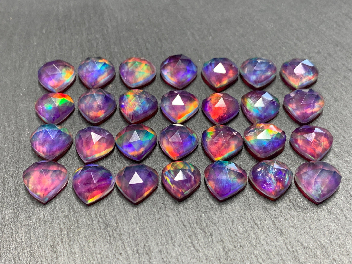 Faceted Aurora Opal pear 10mm cabochon - Doublet cabochons