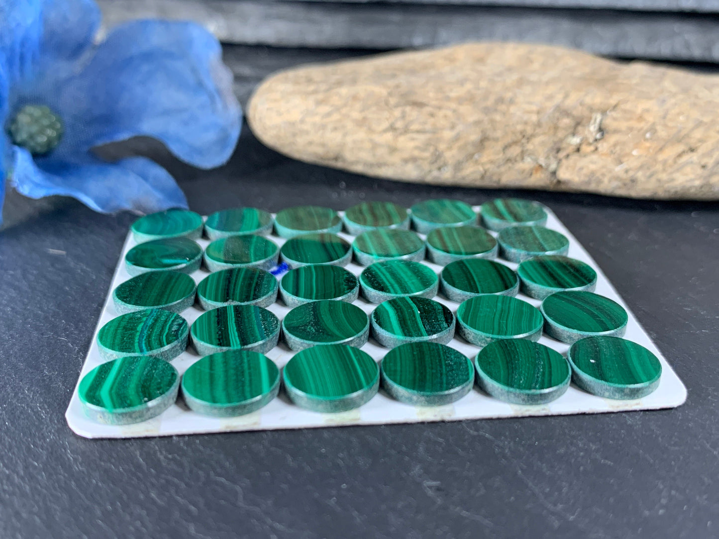 Flat Malachite round 10mm cabochon - Calibrated cabochons