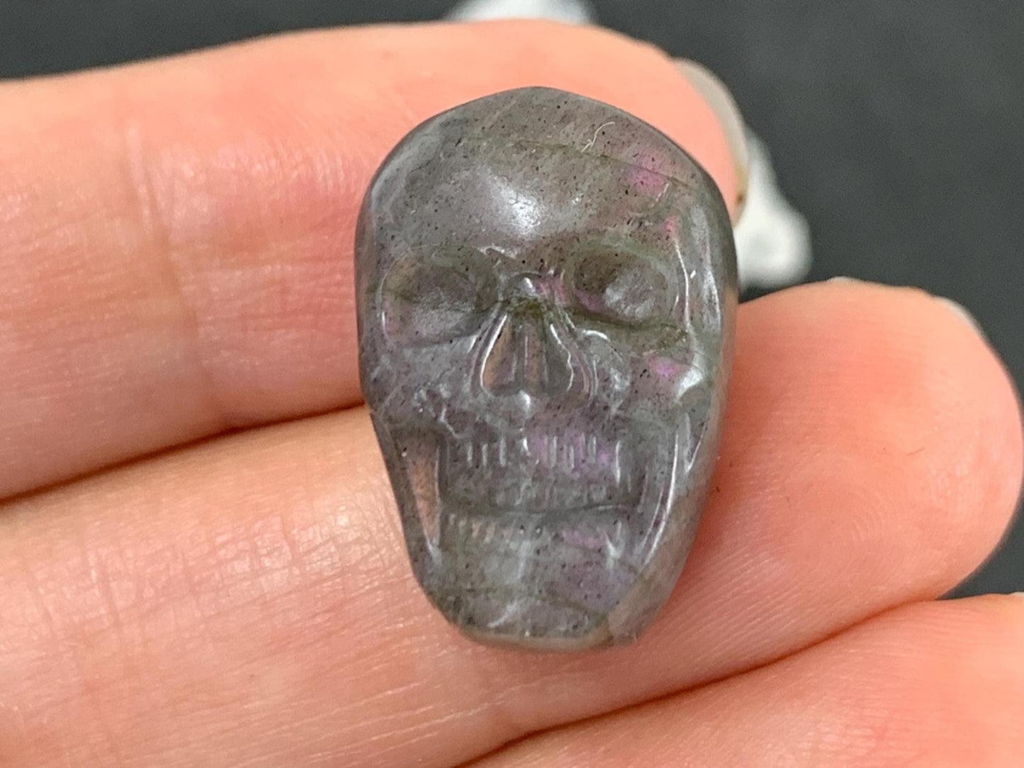 Labradorite Skull Cabochon 14x20mm - Natural Green Gemstone Flat Back Carving