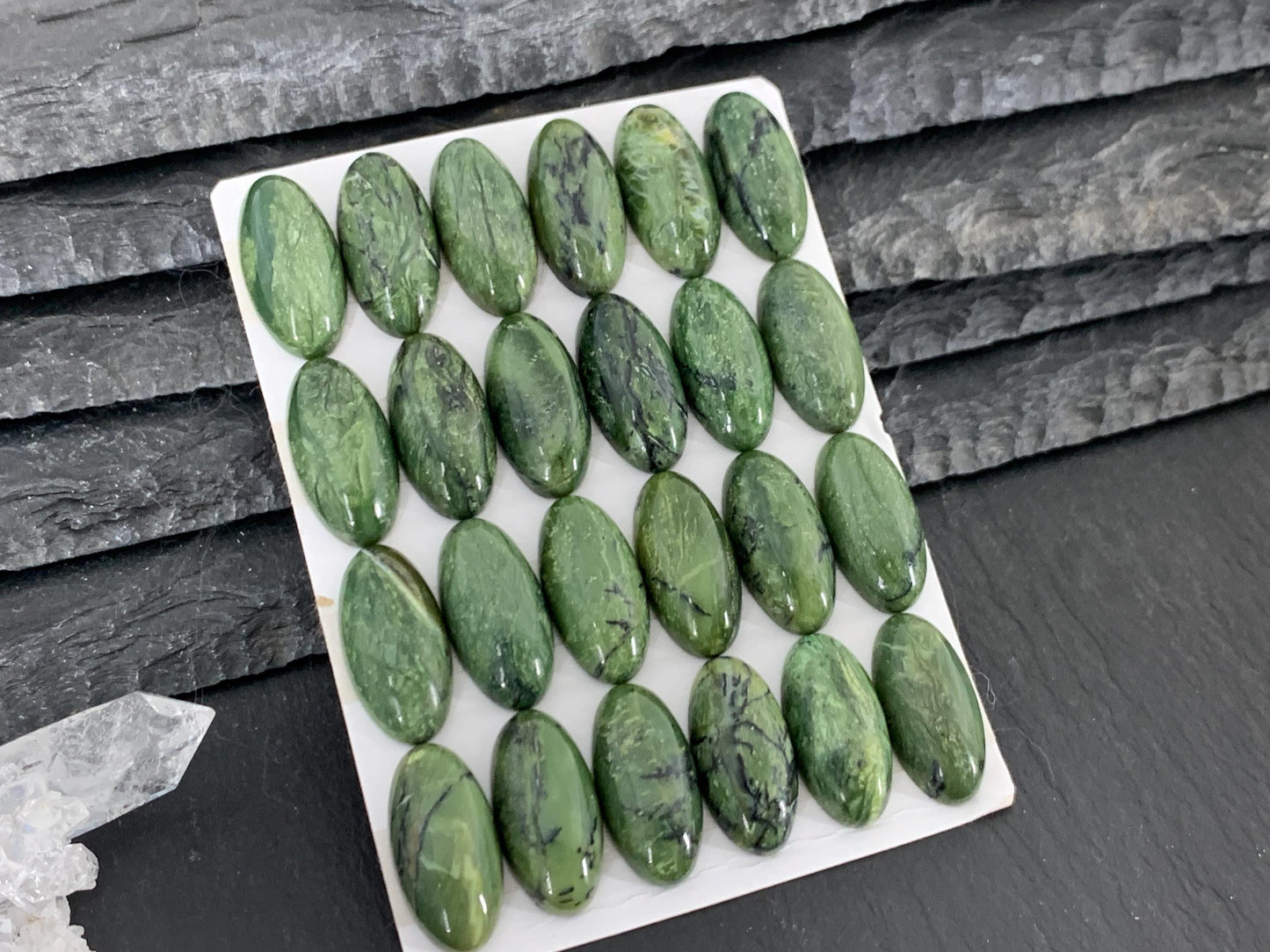 Green Opal oval 9x18mm Cabochon - Calibrated cabochons