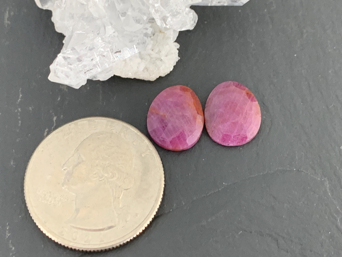 Faceted Ruby pair 10x12x2.5mm cabochon
