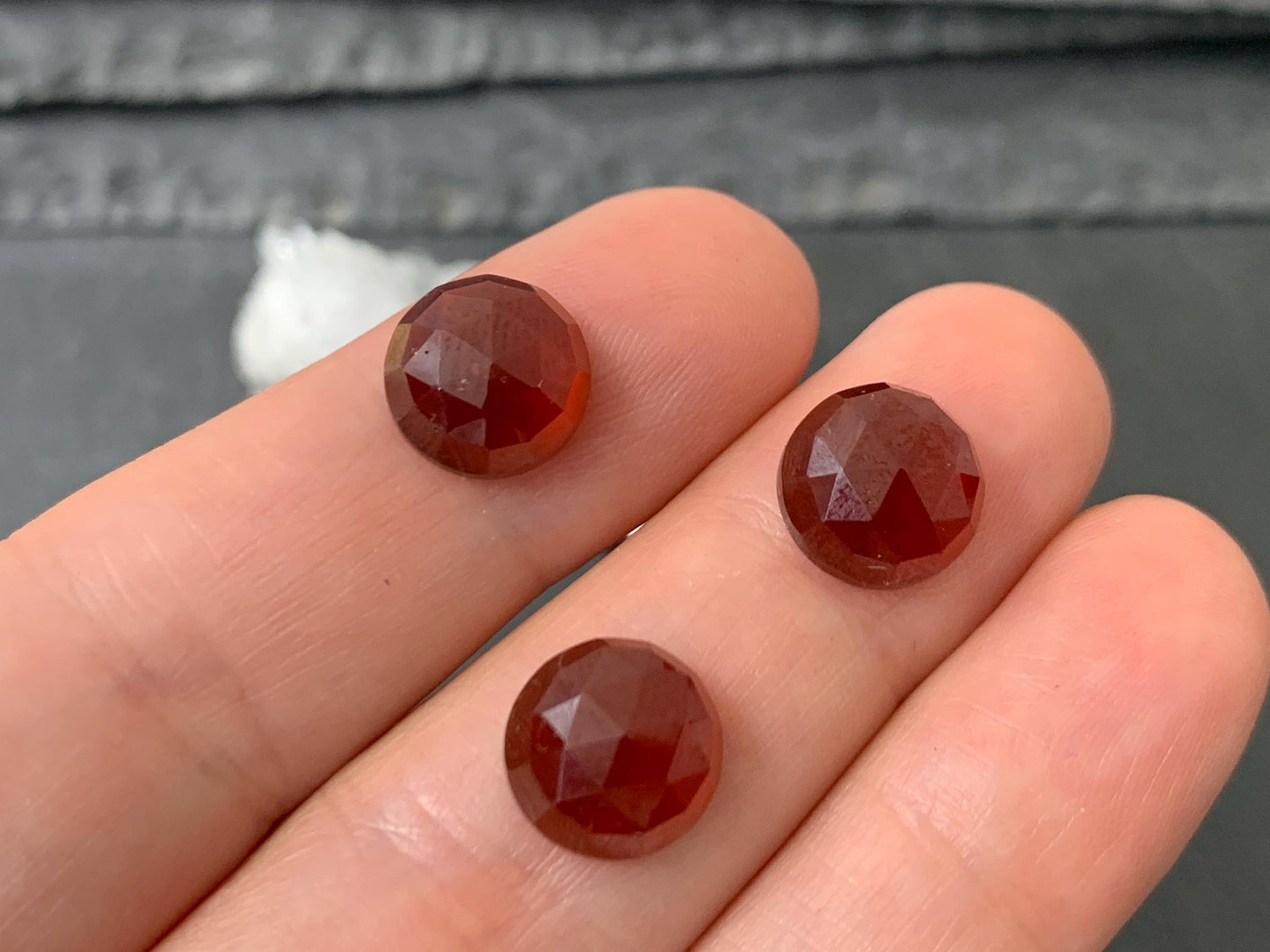 Faceted Hessonite Garnet round 10mm cabochon