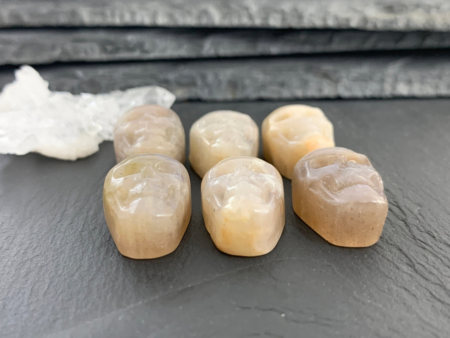 Moonstone skull 15x22mm cabochon carving