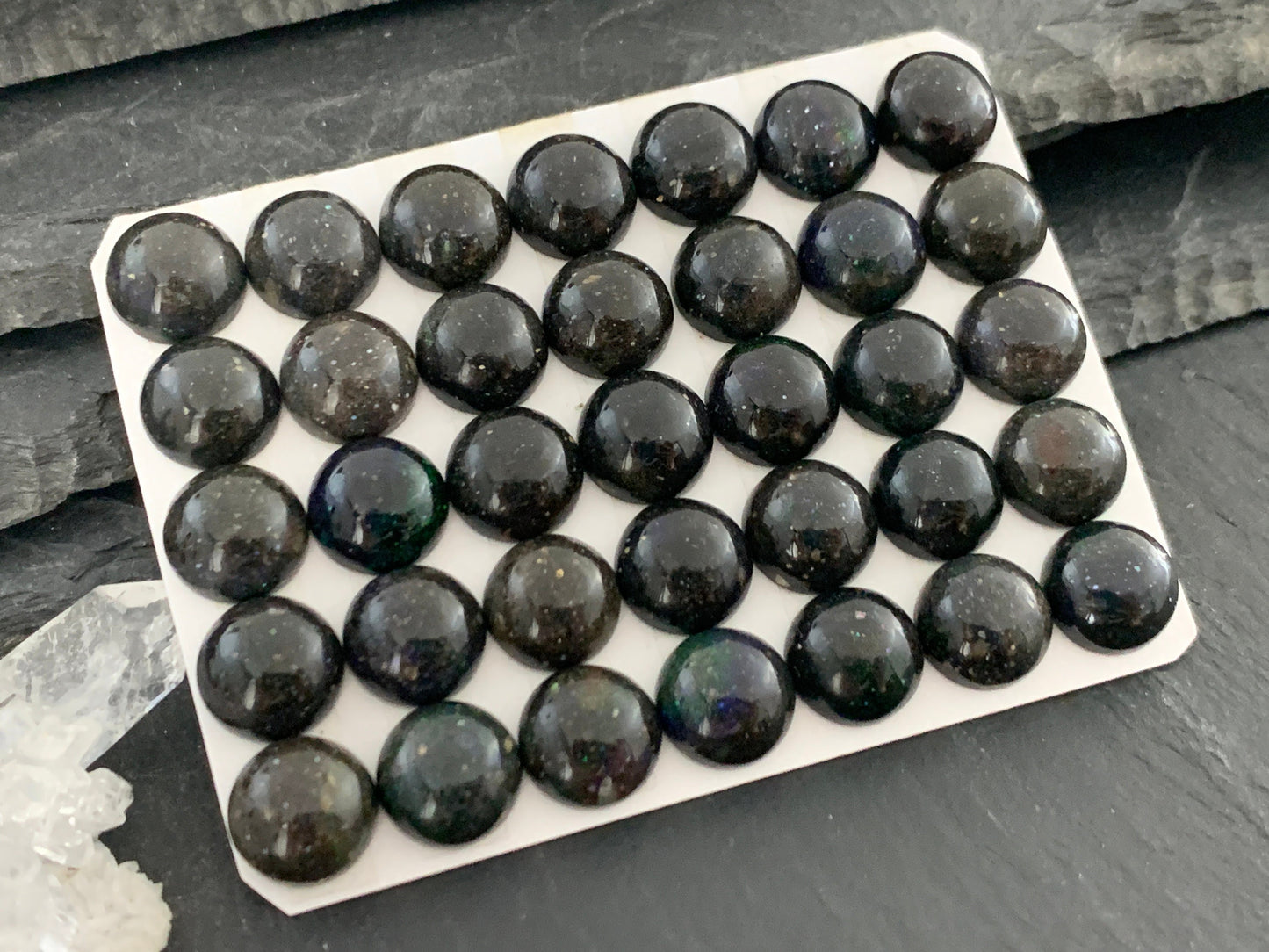 Black Andamooka Opal round 10mm cabochon - Matrix Australian Opal