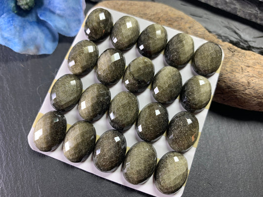 Faceted Gold Obsidian oval 12x16mm cabochon - Calibrated cabochons