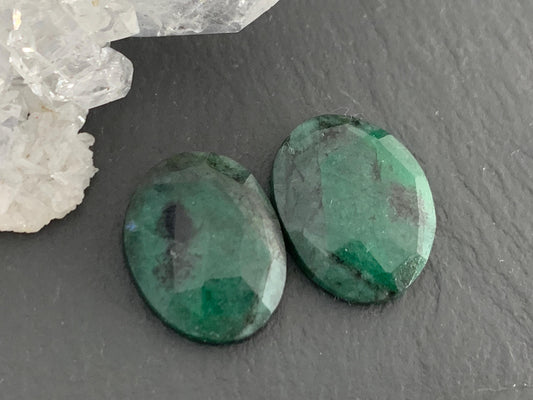 Faceted Emerald Pair 12x15x3mm cabochon