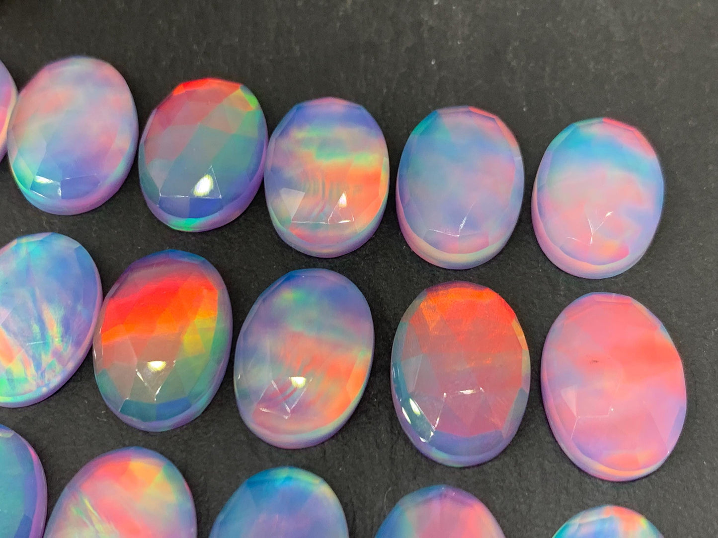 Faceted Aurora Opal Cabochon Oval 13x18mm Synthetic Opal Doublet Gemstone