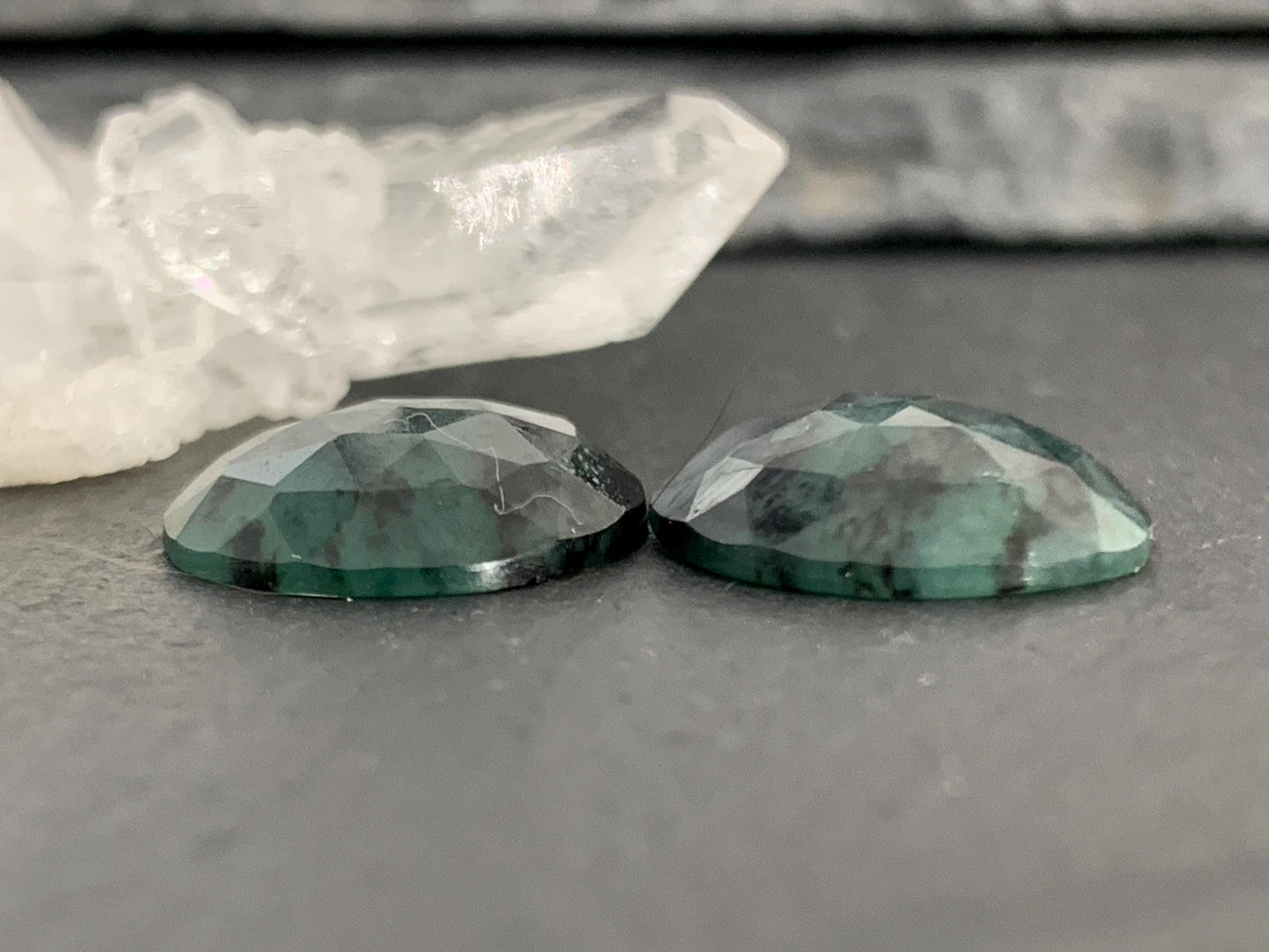 Faceted Emerald Pair 14x16x4mm cabochon