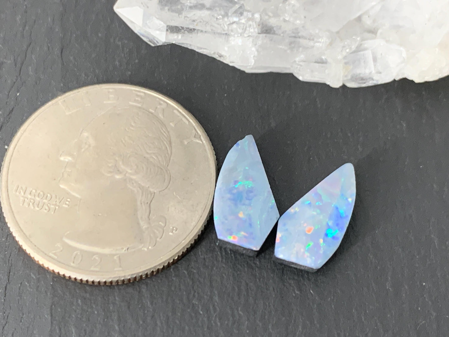 Australian Opal doublet 7x13x3mm pair of cabochons