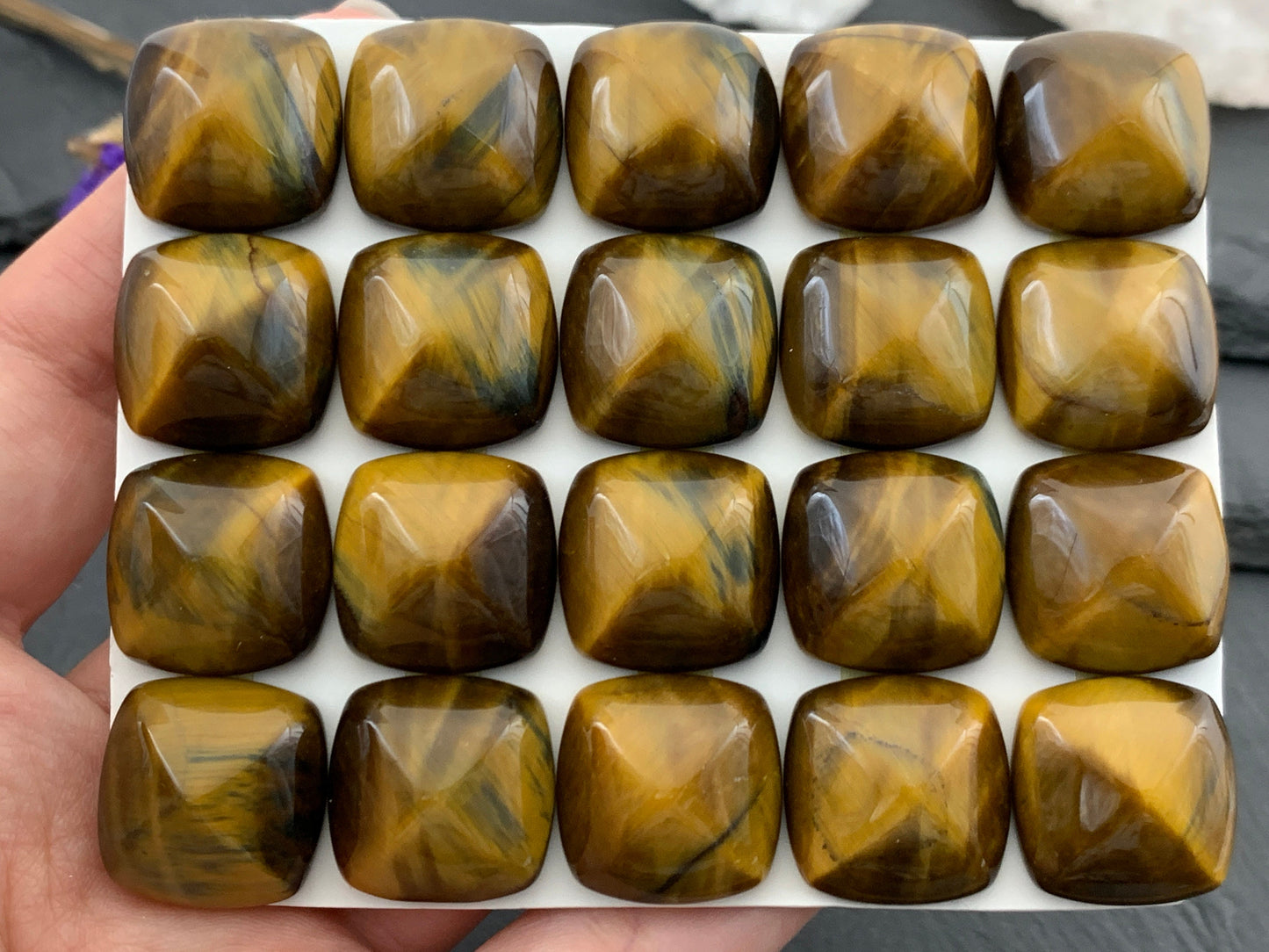 Yellow Blue Tiger Eye square cushion 18mm cabochon - Calibrated cabochons