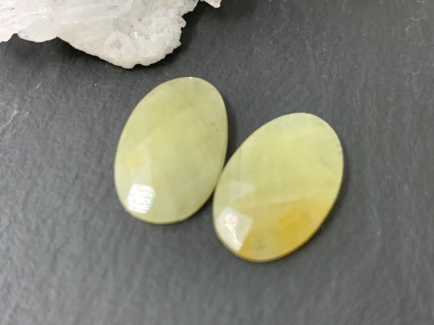 Faceted Yellow Sapphire pair 11x16x3mm cabochon