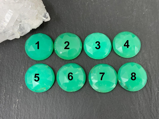 Faceted Chrysoprase Cabochon – 14mm Rose Cut Round Green Gemstone for Jewelry