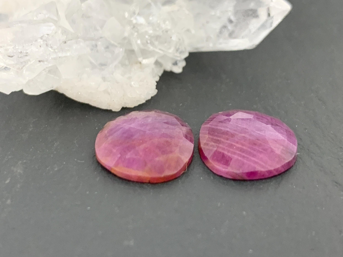 Faceted Ruby pair 12x14x3mm cabochon