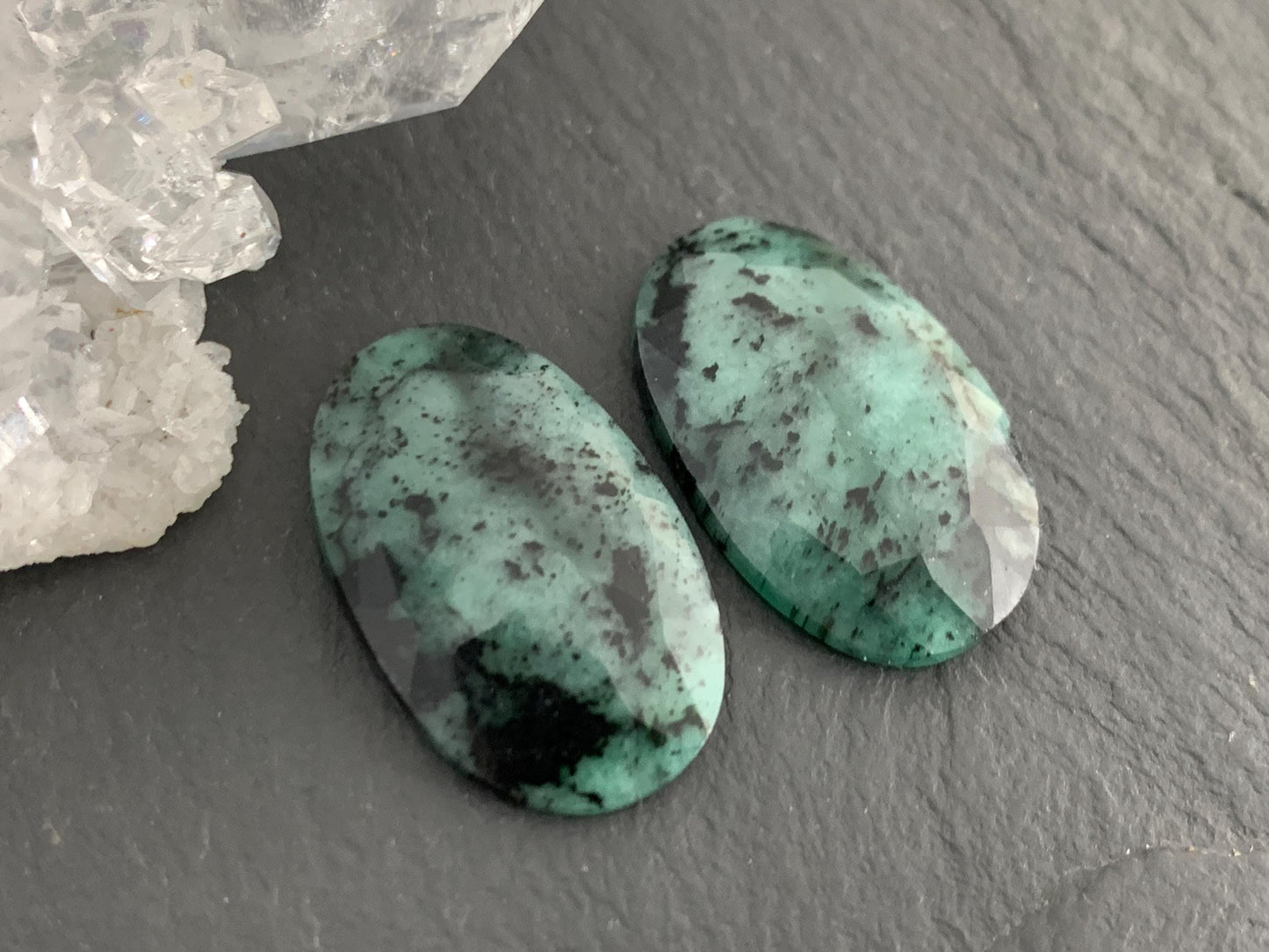 Faceted Emerald Pair 12x21x3.5mm cabochon
