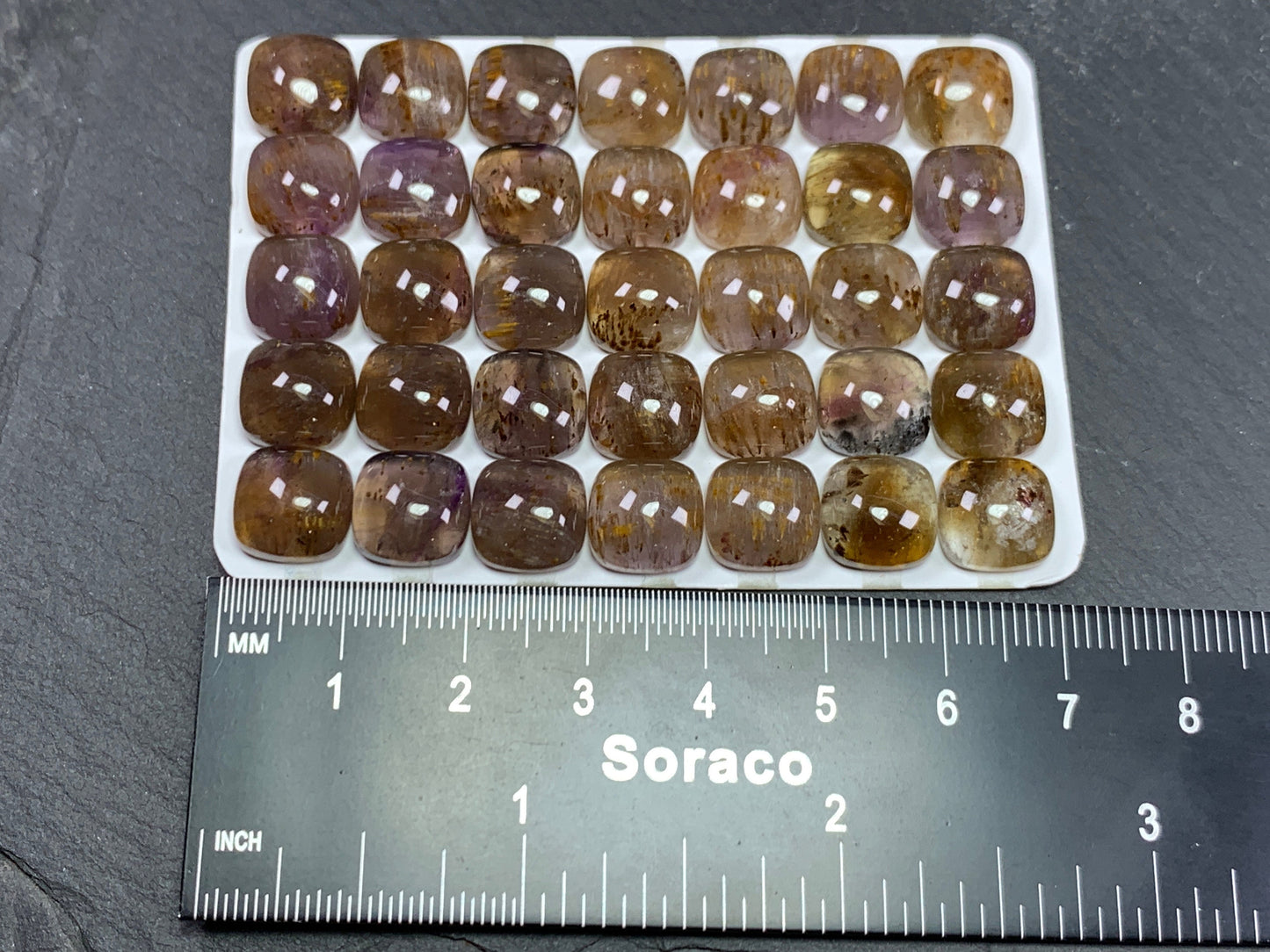 Amethyst Cacoxenite square cushion 10mm cabochon - Calibrated cabochons