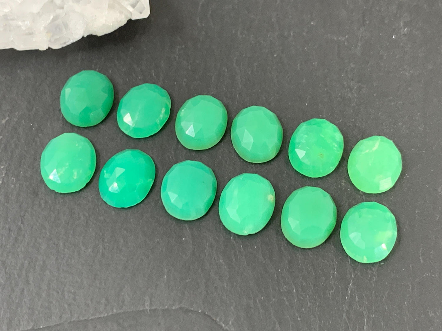 Faceted Chrysoprase Cabochon - 8x10mm Oval Green Gemstone for Jewelry Making Stones