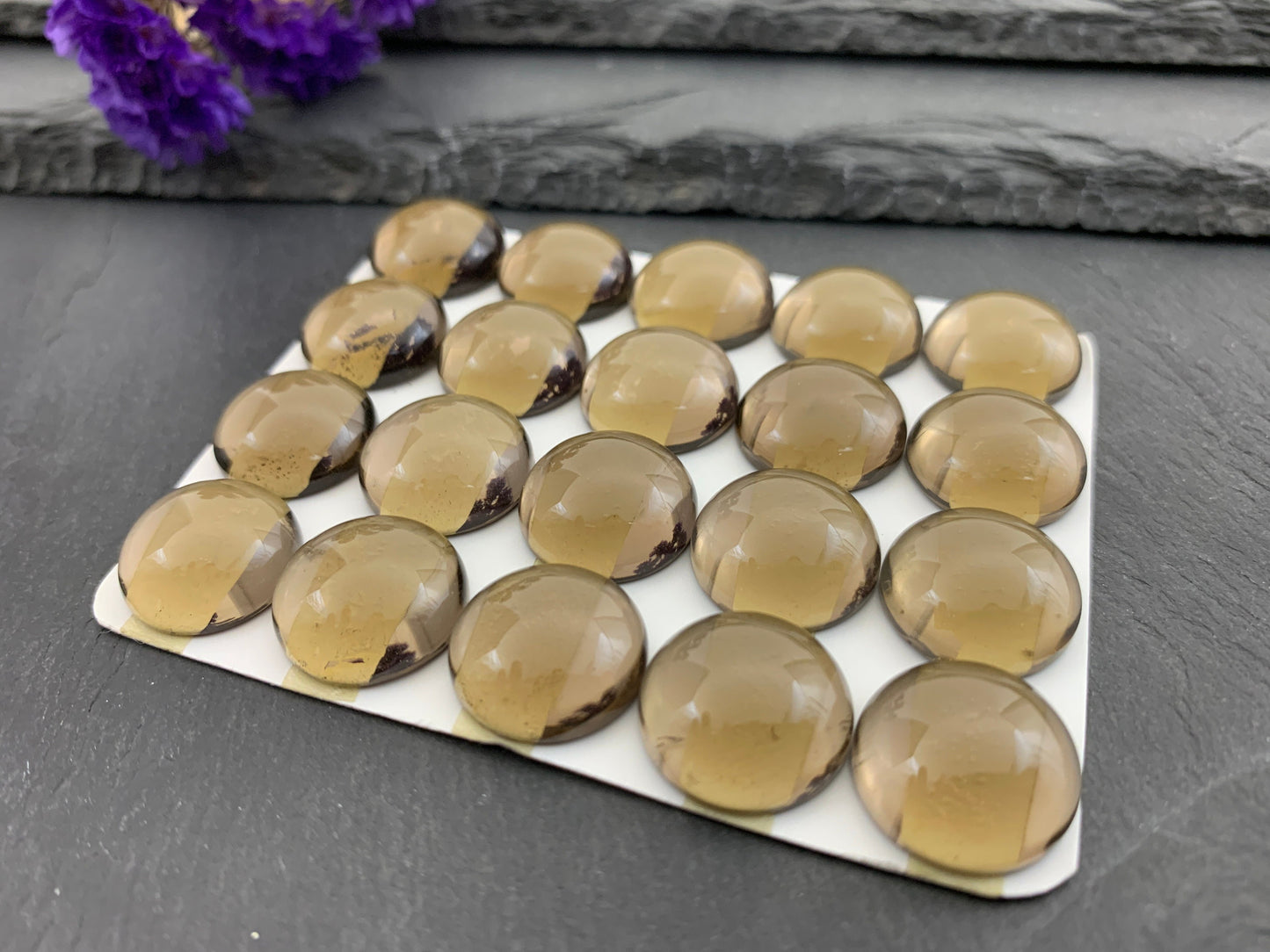 Smokey Quartz round 15mm cabochon - Calibrated cabochons