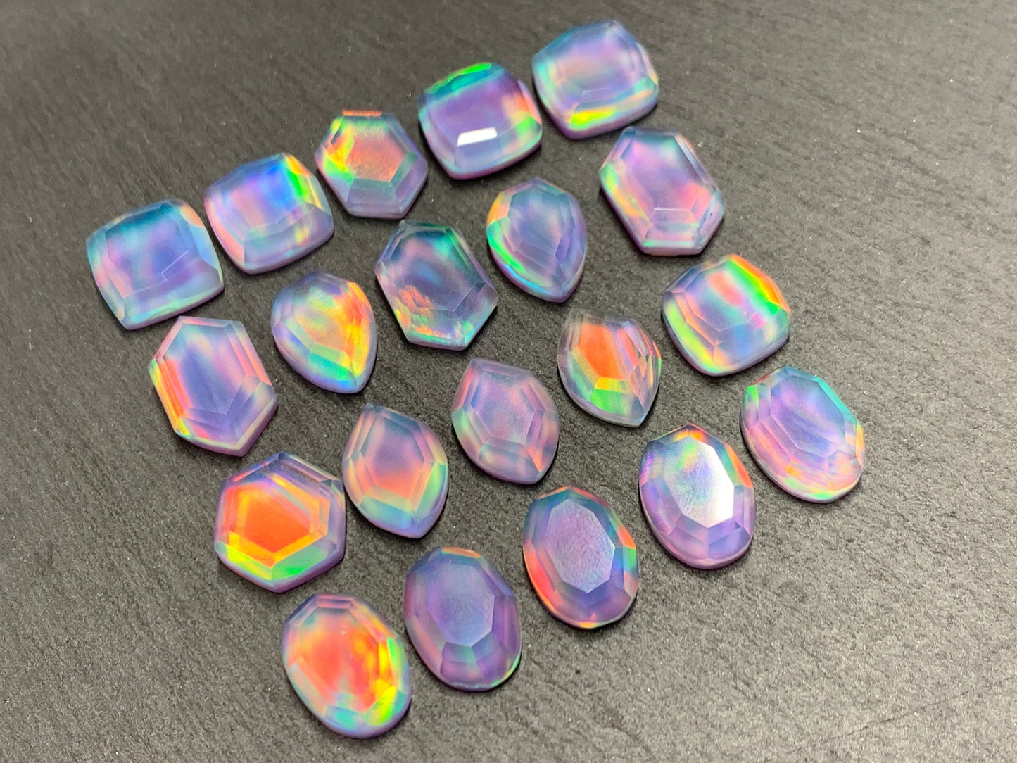 Faceted Aurora Opal 12-16mm long cabochon - Doublet cabochons