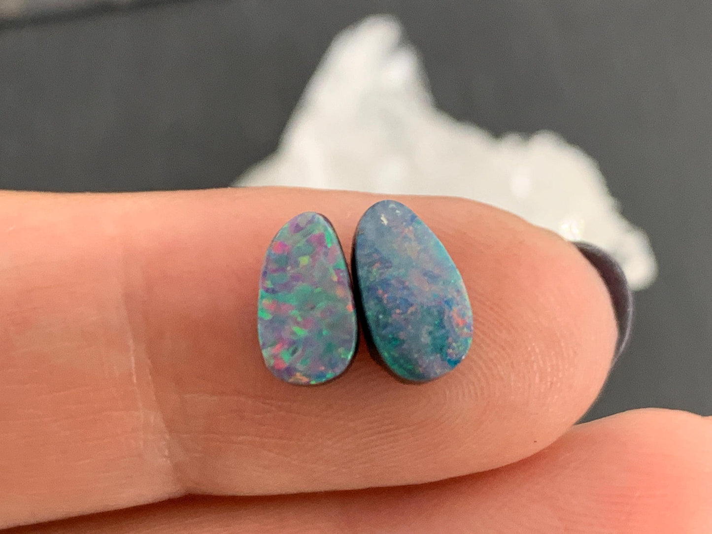Australian Opal doublet 5x9mm pair of cabochons