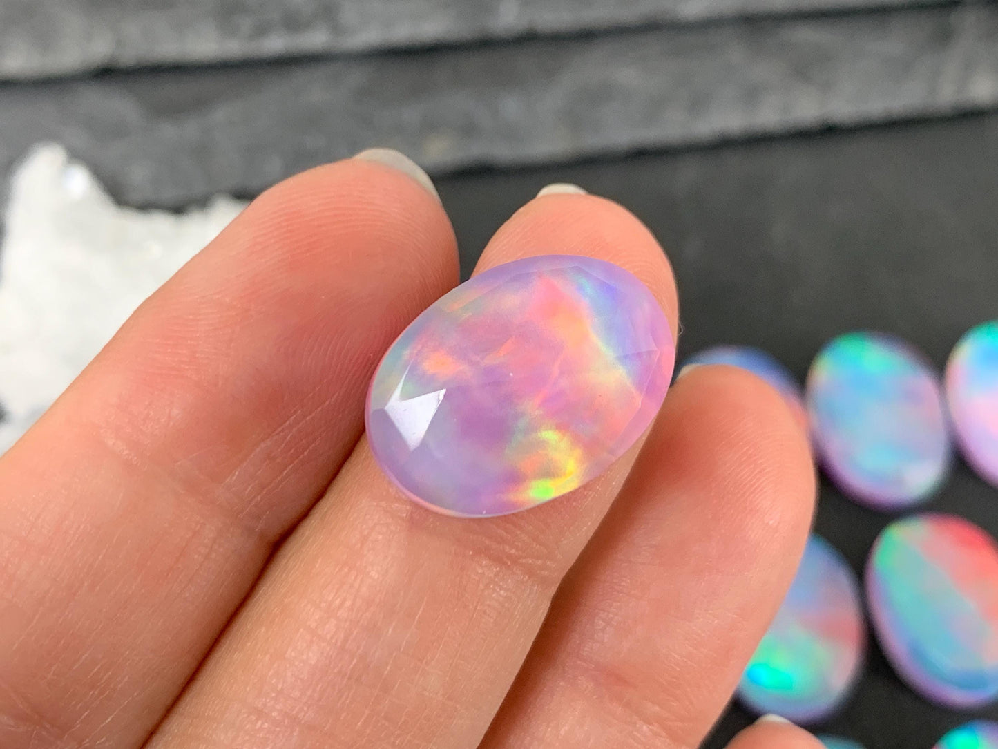 Faceted Aurora Opal Cabochon Oval 13x18mm Synthetic Opal Doublet Gemstone