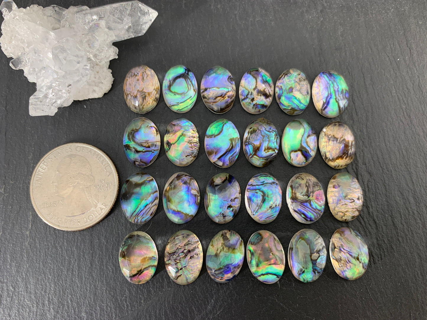 Faceted Abalone oval 10x14mm doublet cabochon