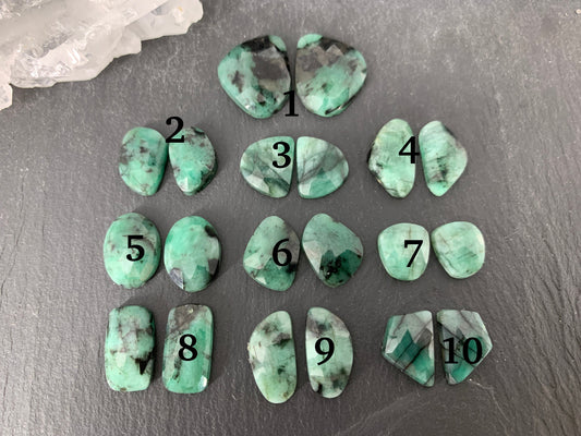 Faceted Emerald Pair 13-17mm long cabochon
