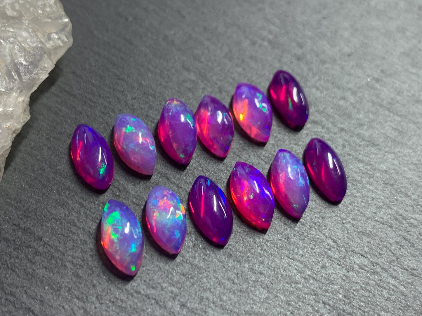 Ethiopian Opal marquise 5x10mm cabochon - Natural Opal smoked to purple color
