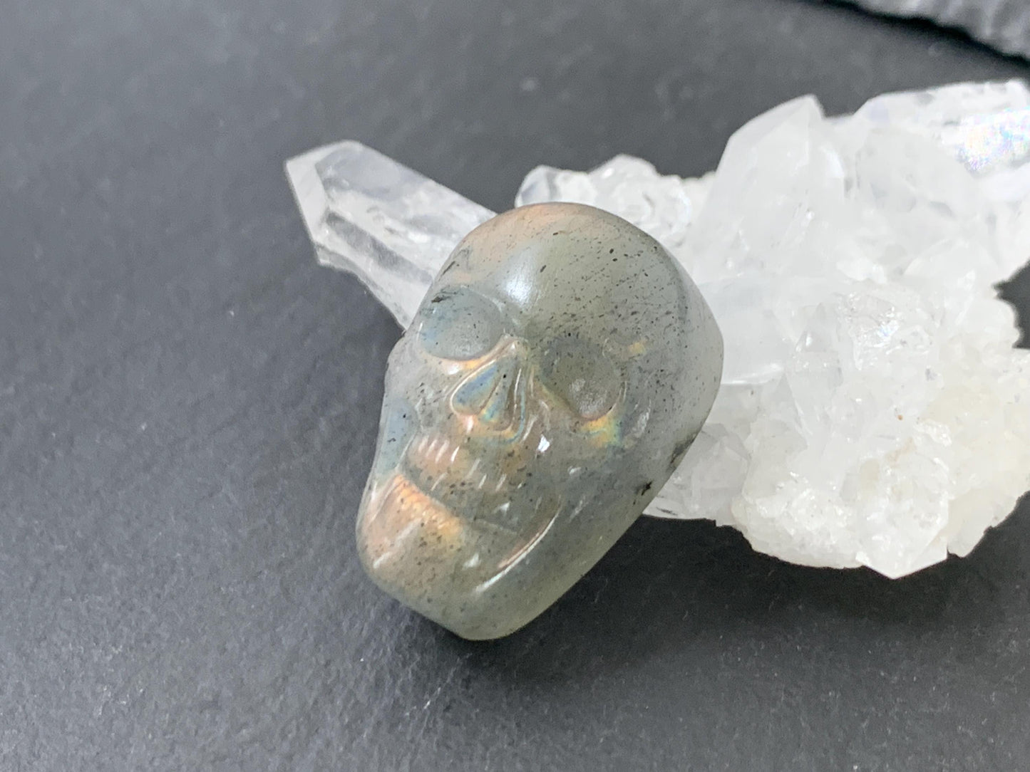 Labradorite Skull Cabochon 14x21mm - Natural Green Gemstone, Hand Carved