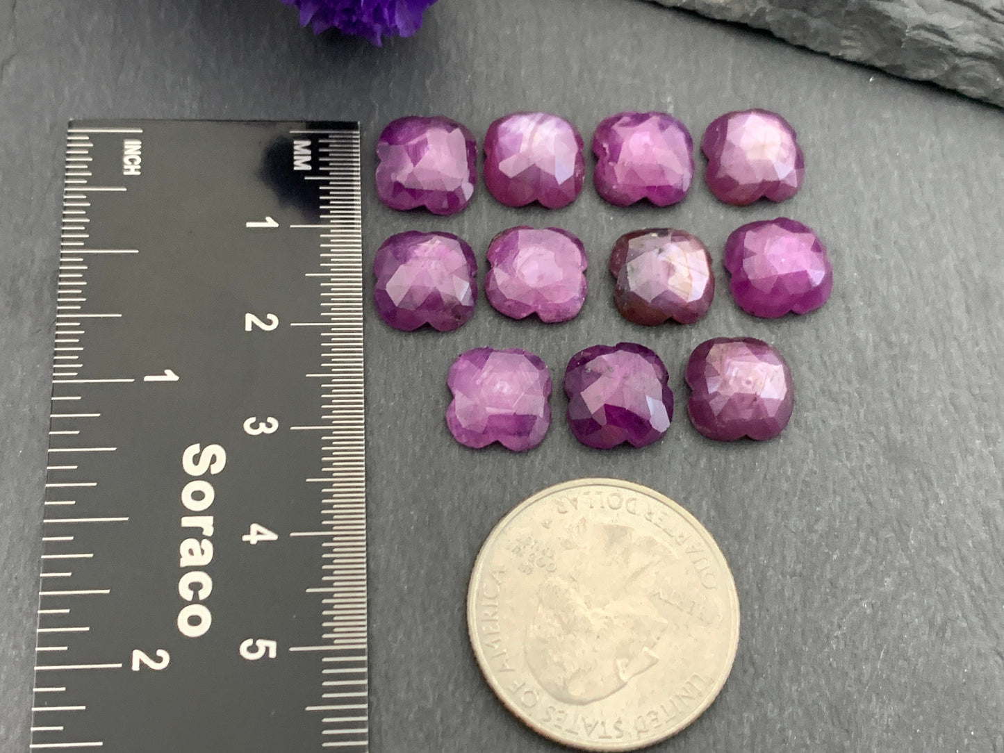 Faceted Silky Star Sapphire flower 11mm cabochon