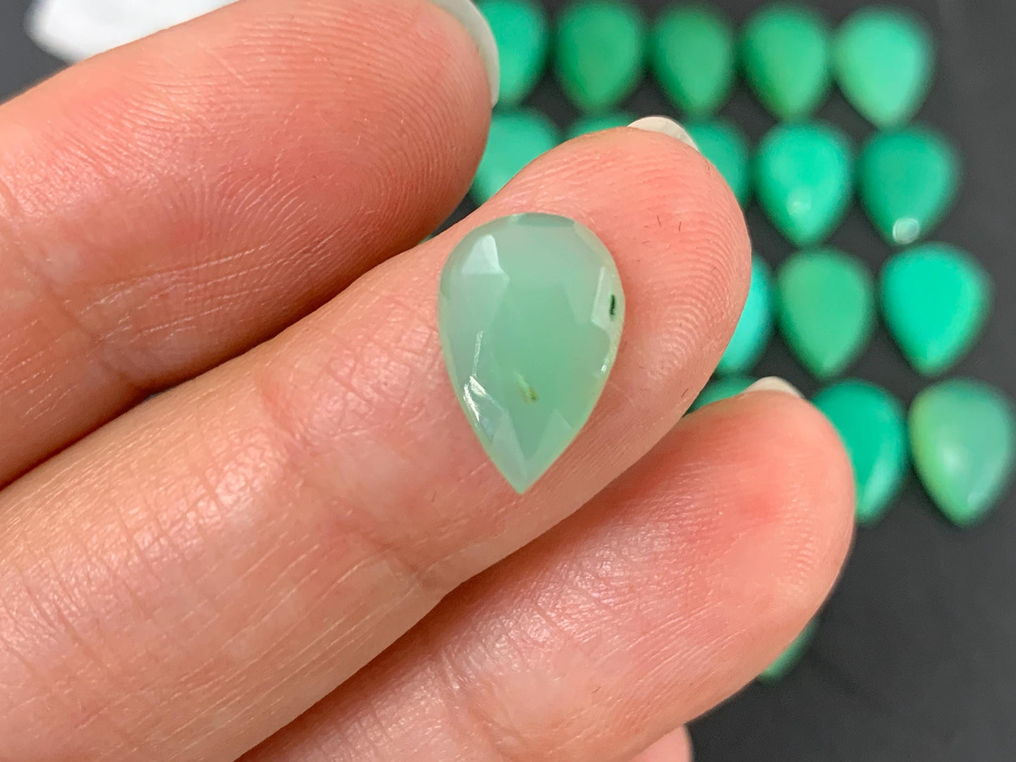 Faceted Chrysoprase pear 8x12mm cabochon