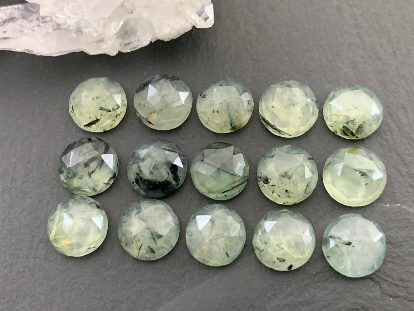 Faceted Prehnite round 10mm cabochon