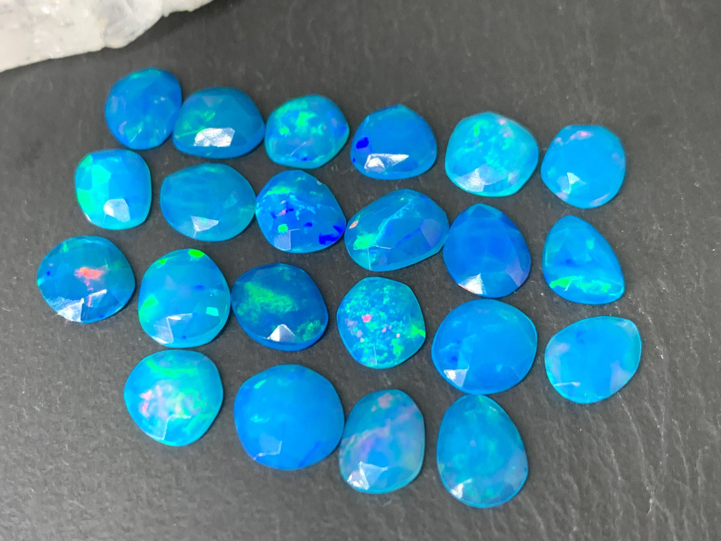 Faceted Blue Ethiopian Opal 8-9mm long cabochon