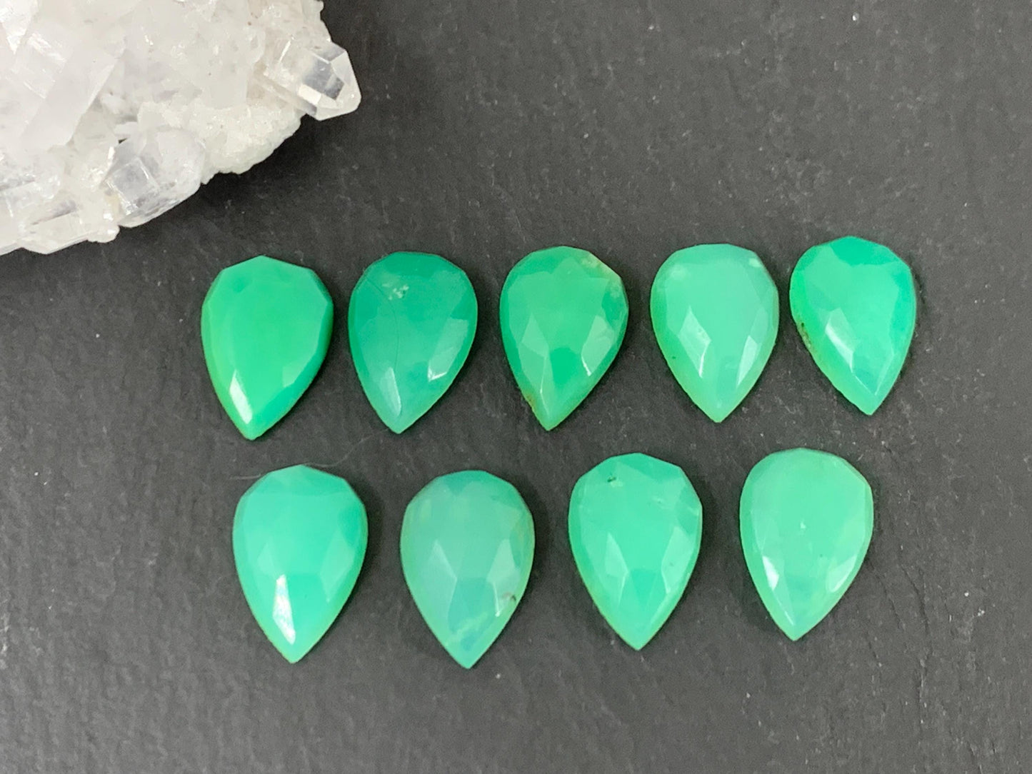 Faceted Chrysoprase Cabochon - 8x12mm Pear Shape Gemstone | Rose Cut Stone, Semi Precious