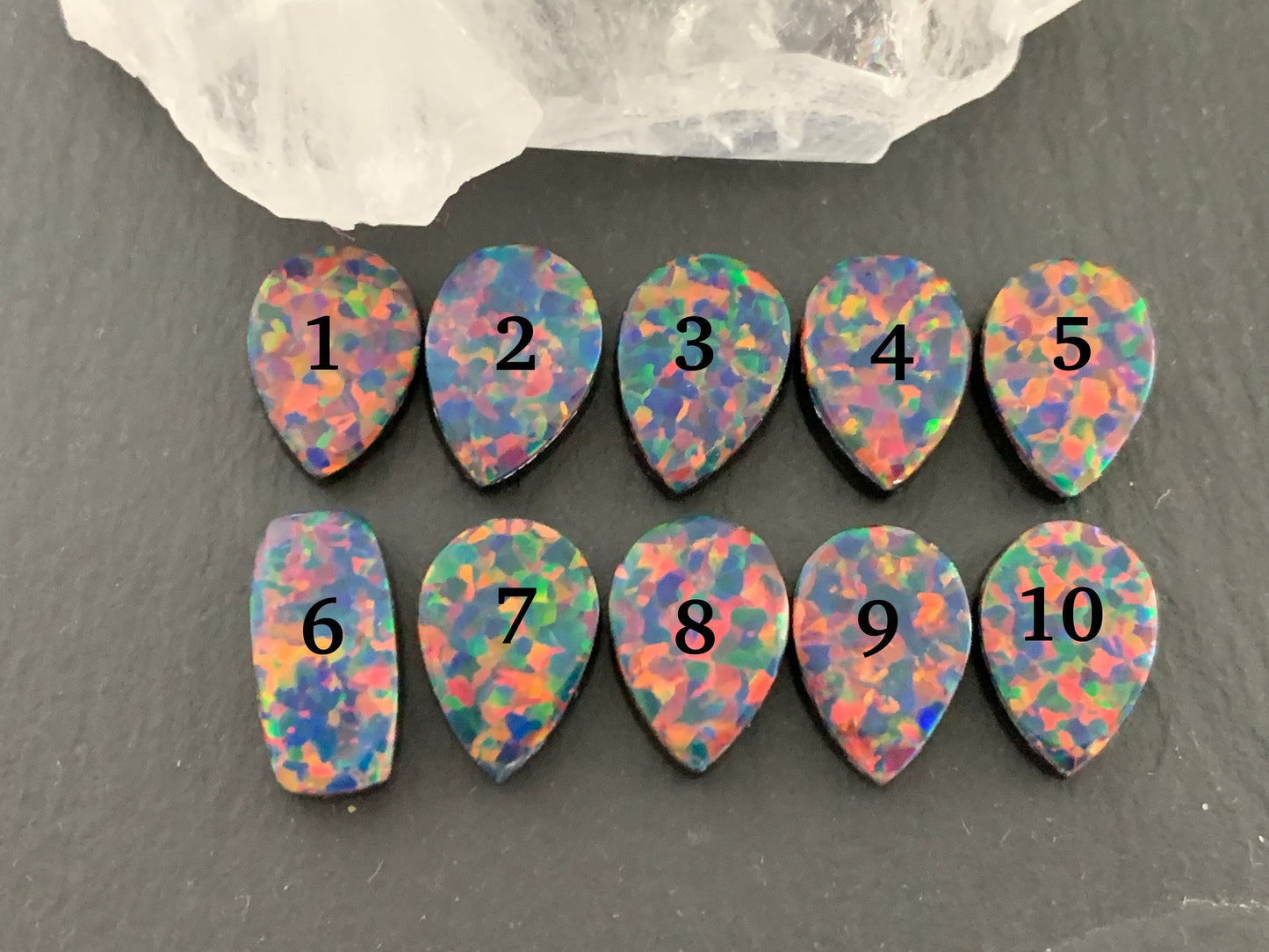 Aurora Opal 13-15mm long pear, rectangle cabochon - Doublet cabochons