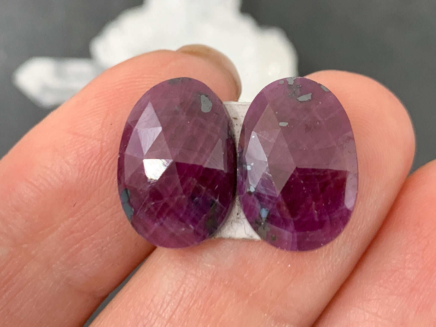 Faceted Ruby pair 10x15x4mm cabochon