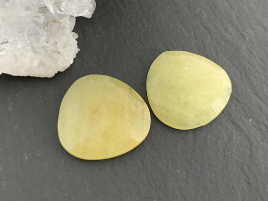Faceted Yellow Sapphire pair 13x14x3mm cabochon