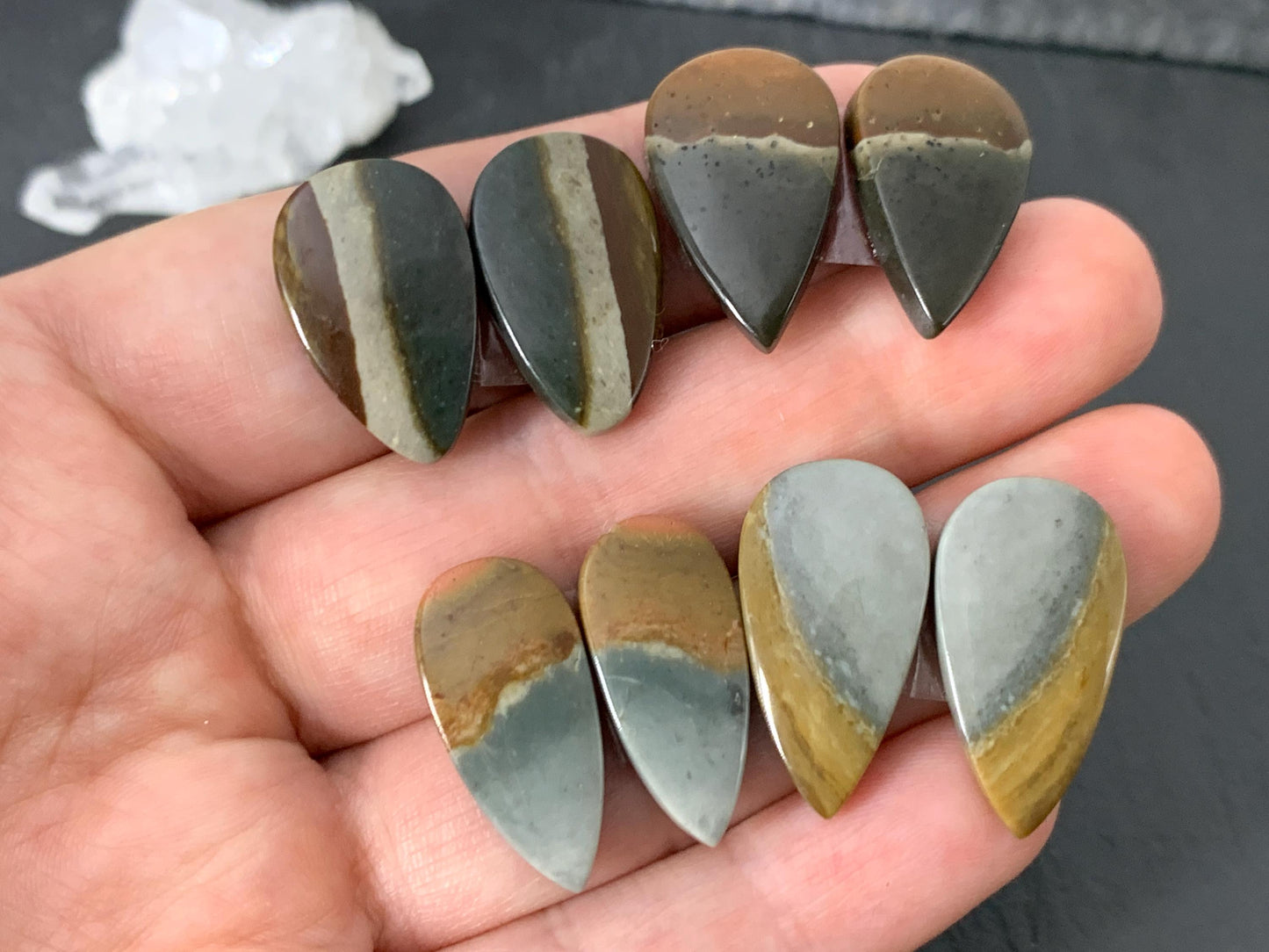 Polychrome Jasper cabochon pair
