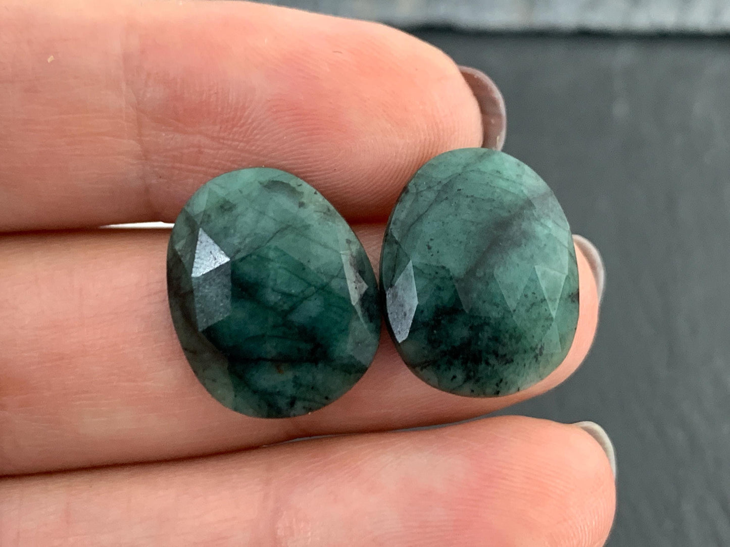 Faceted Emerald Pair 14x17x4mm cabochon