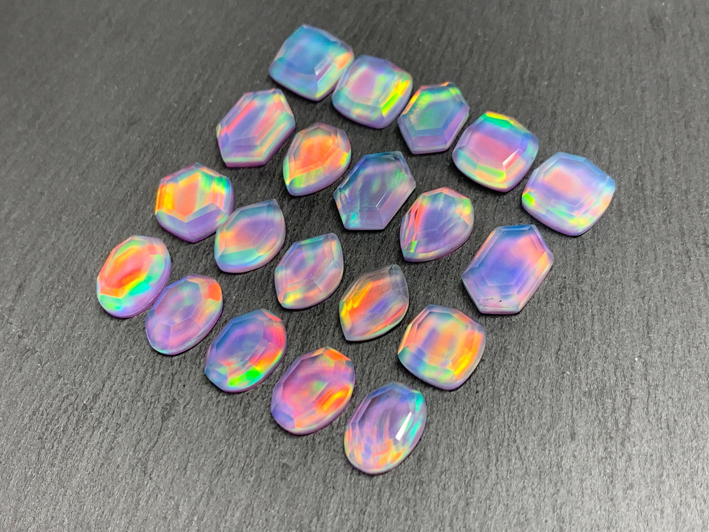 Faceted Aurora Opal 12-16mm long cabochon - Doublet cabochons
